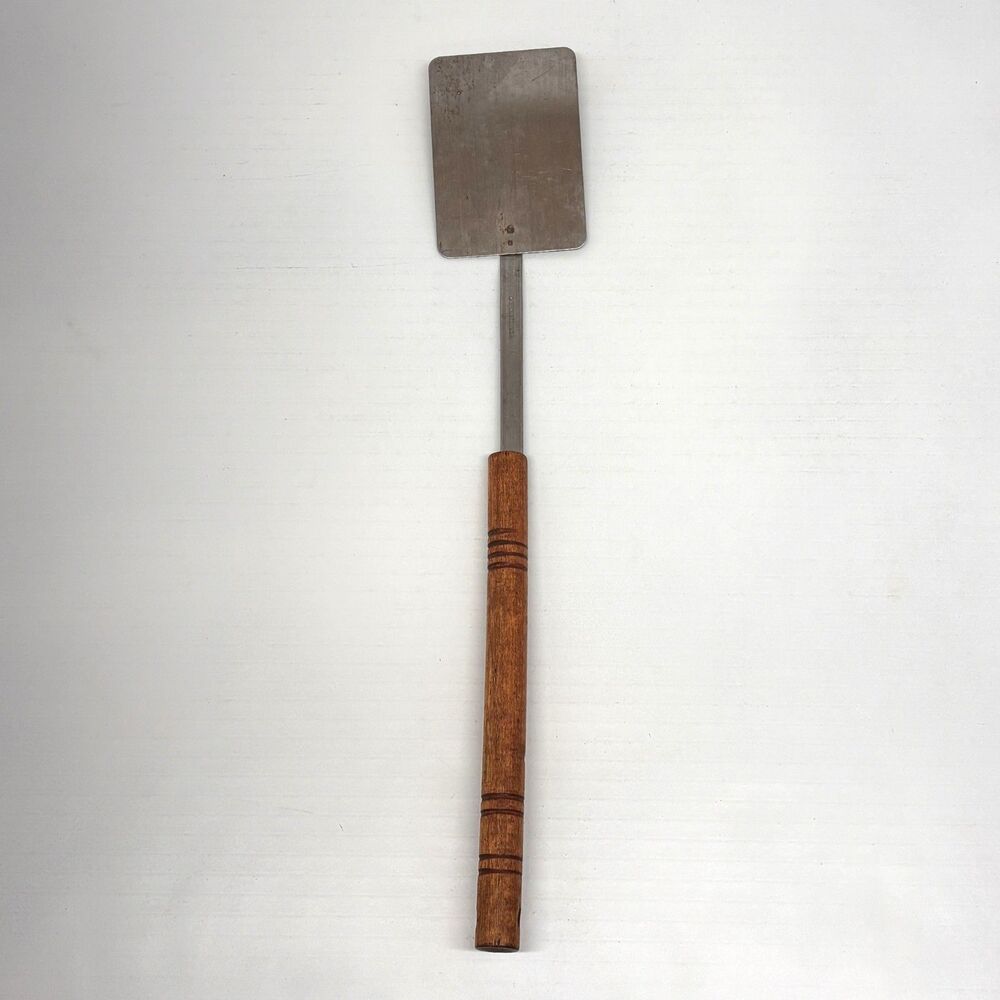Vintage Stainless Spatula Turner Flipper Round Wood Handle 18" Long Made in USA